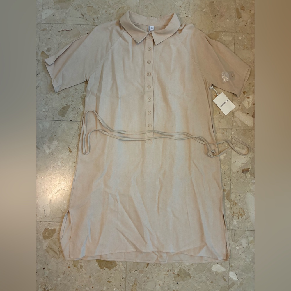 Nordstrom Light Beige Dress with Button Detail